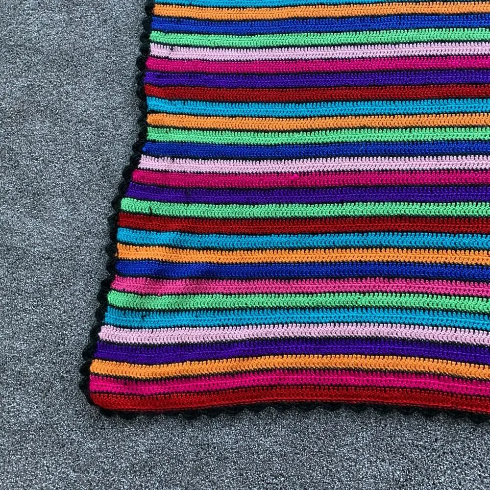 Bright Crochet Stripe Lap Blanket Afghan 42 x  62